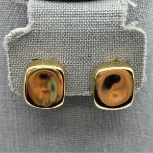 Modern Square Chunky 3D Gold Tone Square Clip On Earrings